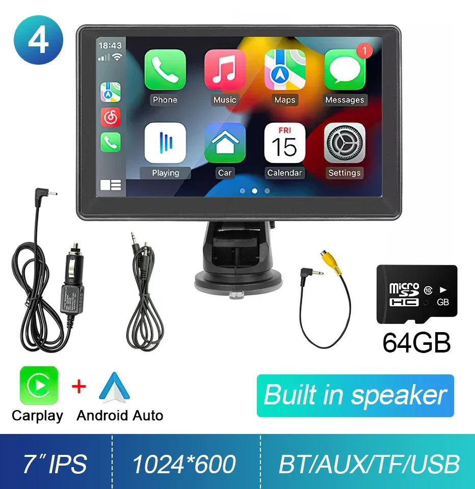 Stereo Car 7-Inch IPS Touchscreen With CarPlay Android Auto, GPS Navigation, WiFi, Rear View Camera