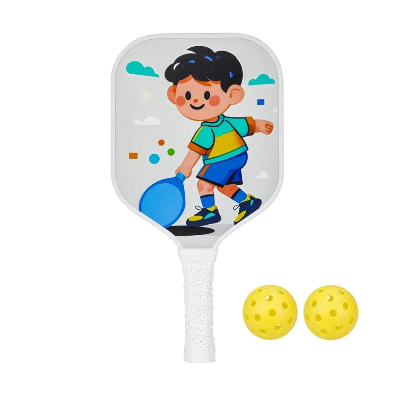Light Kids Pickleball Paddles Kit with Compact Grip, Honeycomb Core, Fiberglass, Ages 6-12, Comes with 2 Paddles and 2 Balls