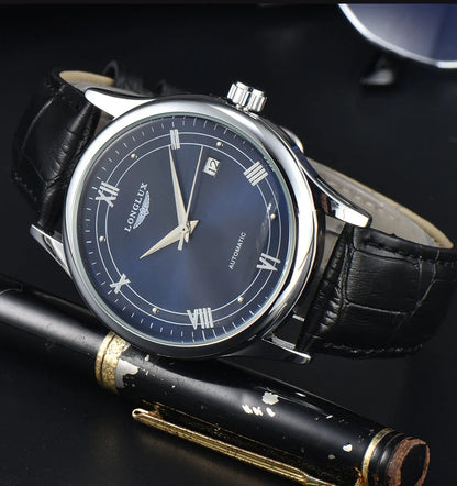 Automatic Watch Leather Strap Mechanical Date Water-Resistant