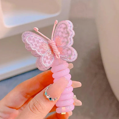 Butterfly Colorful Hair Gum for Kids - Non-Damaging Hair Rope, Braided Telephone Line Ponytail Headband