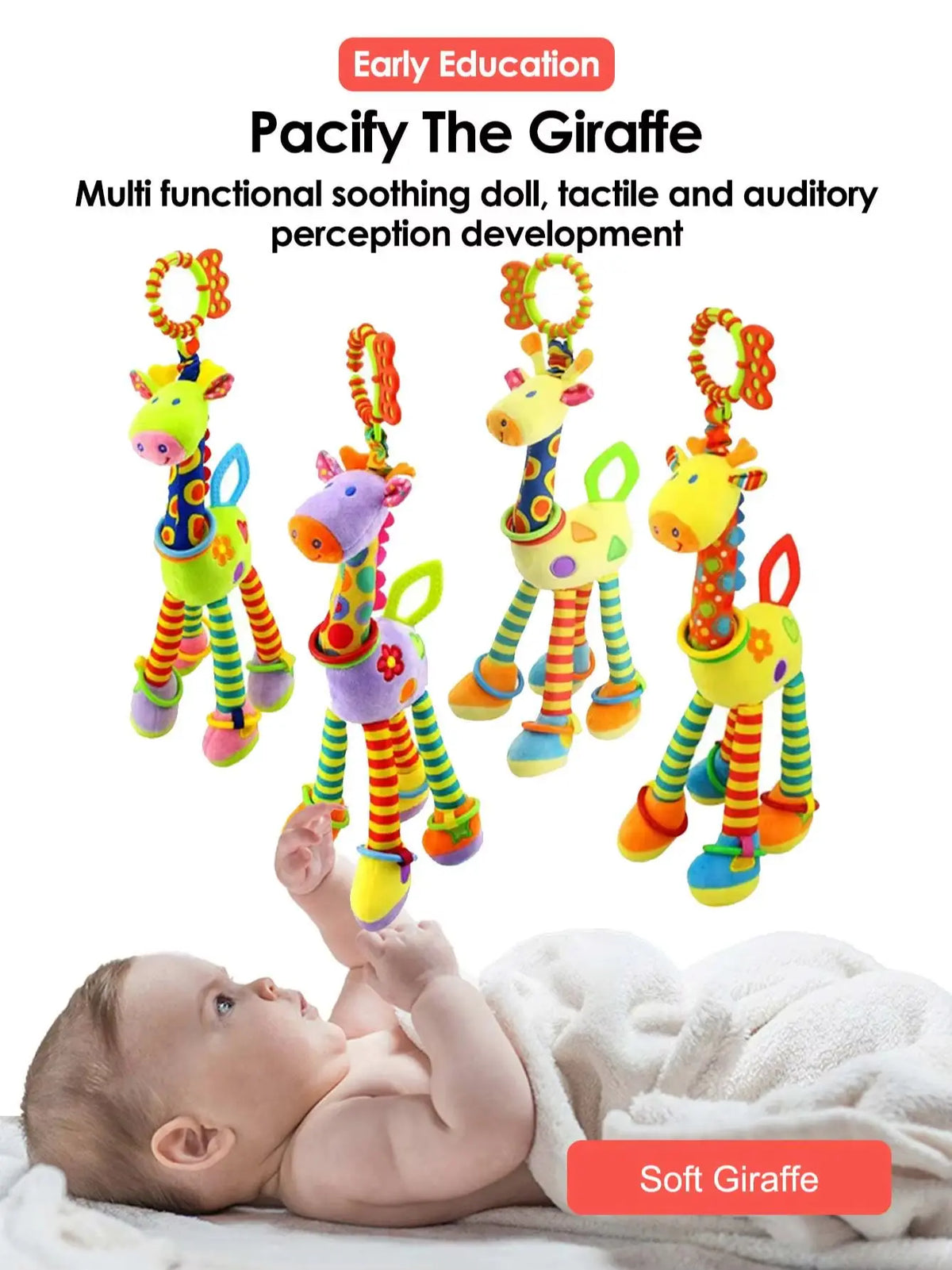 Plush Giraffe Baby Rattle Hanging Plush Newborn Sensory Toys