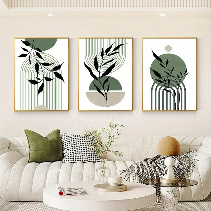 Sage Green Boho Wall Art Kit 3Pc Mid Century Prints