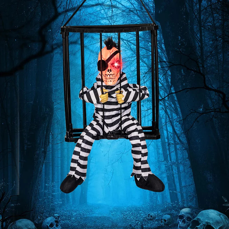 Skull Halloween Decoration Hangable Prisoner Cage Prop Fall 2025 Spooky Indoor Hanging Decor Ready To Hang