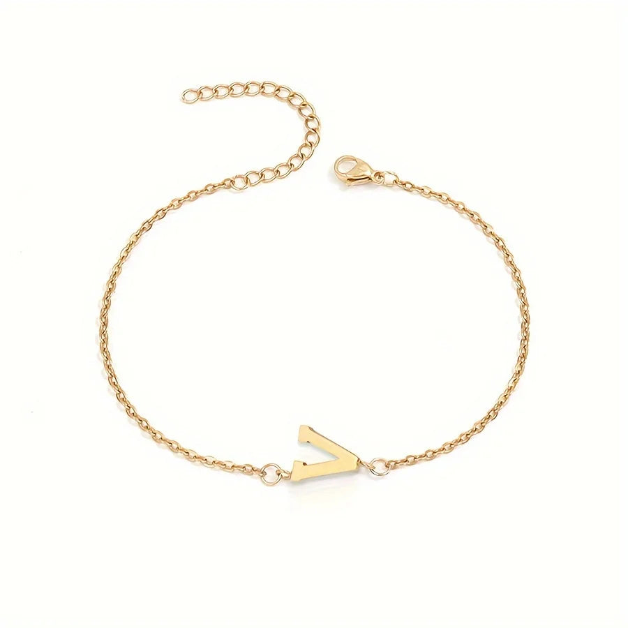 Letter Initial Bead Bracelet Thin Chain Minimalist Elegant