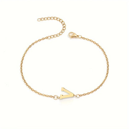 Letter Initial Bead Bracelet Thin Chain Minimalist Elegant