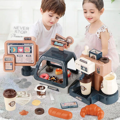 Pretend Play Coffee and Bakery Kit with Cash Register and Kitchen Accessories for Kids