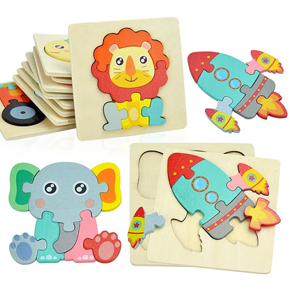 Wooden 3D Animal and Vehicle Puzzle for Kids, Educational Montessori Toy for Cognitive Development and Fine Motor Skills