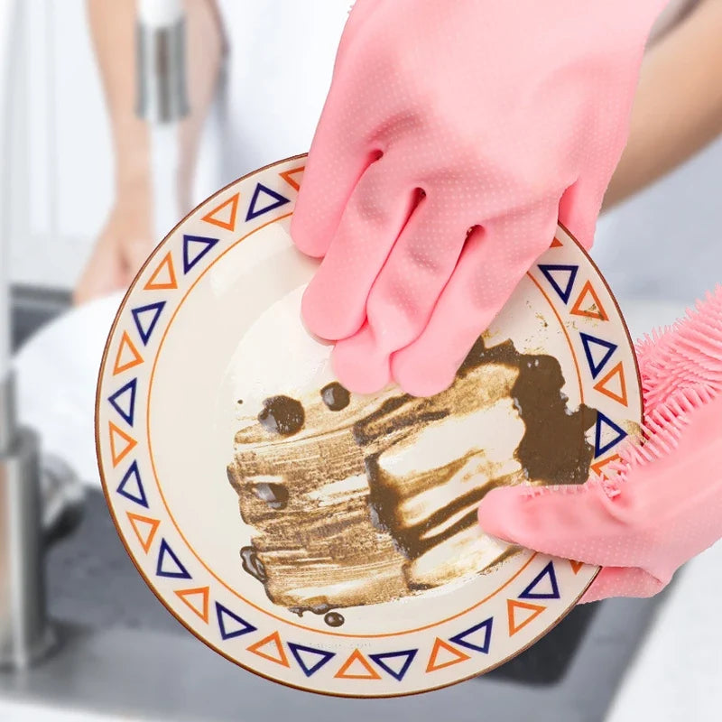 Silicone Dishwashing Gloves with Scrubber - Eco-Friendly Household Cleaning Device