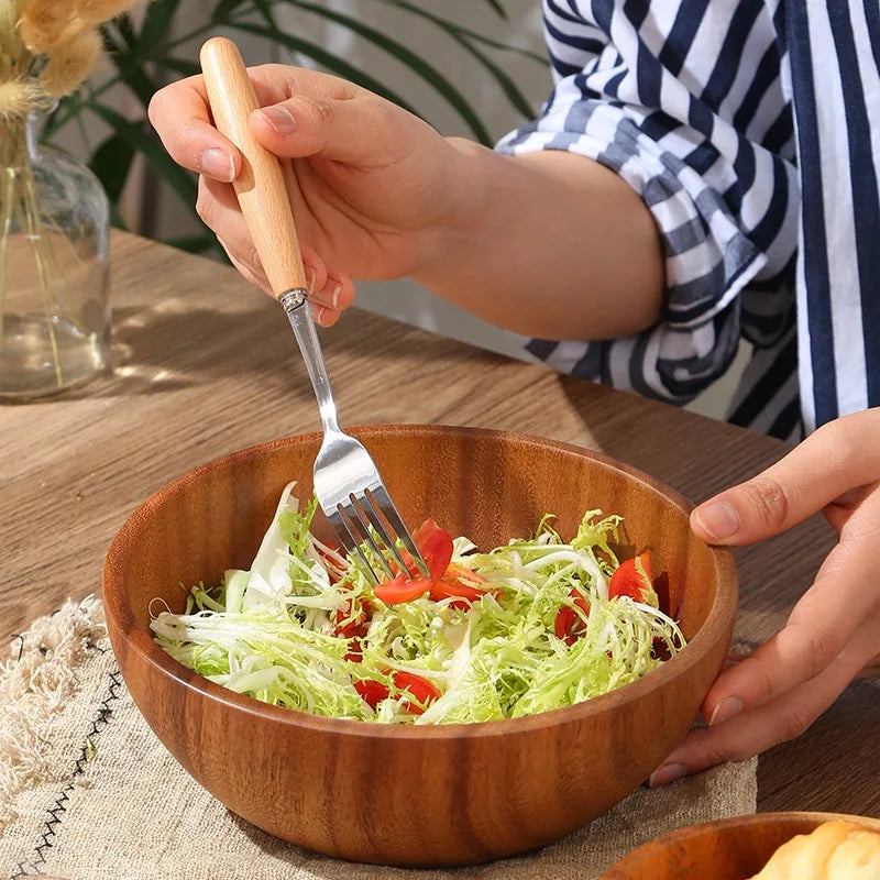 Wooden Acacia Bowl Japanese Style Salad Bowl Ramadan