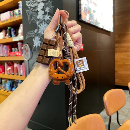 Rope Woven Bowknot Keychain With Cute Pastry Charms