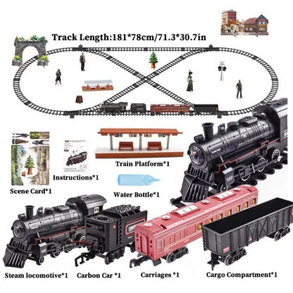 Train Kit with Lights & Sounds - Interactive Locomotive Toy for Kids Battery-Powered Motor-Driven Steam