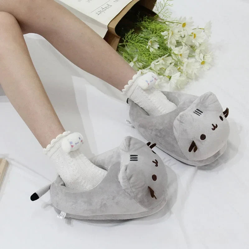 full-coverage cat-face design, plush, indoor home use – Warm women's cat-face slippers