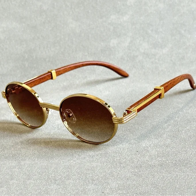 Fashion Wooden Sunglasses For Women & Men - Vintage Oval Designer Glasses, UV Protection
