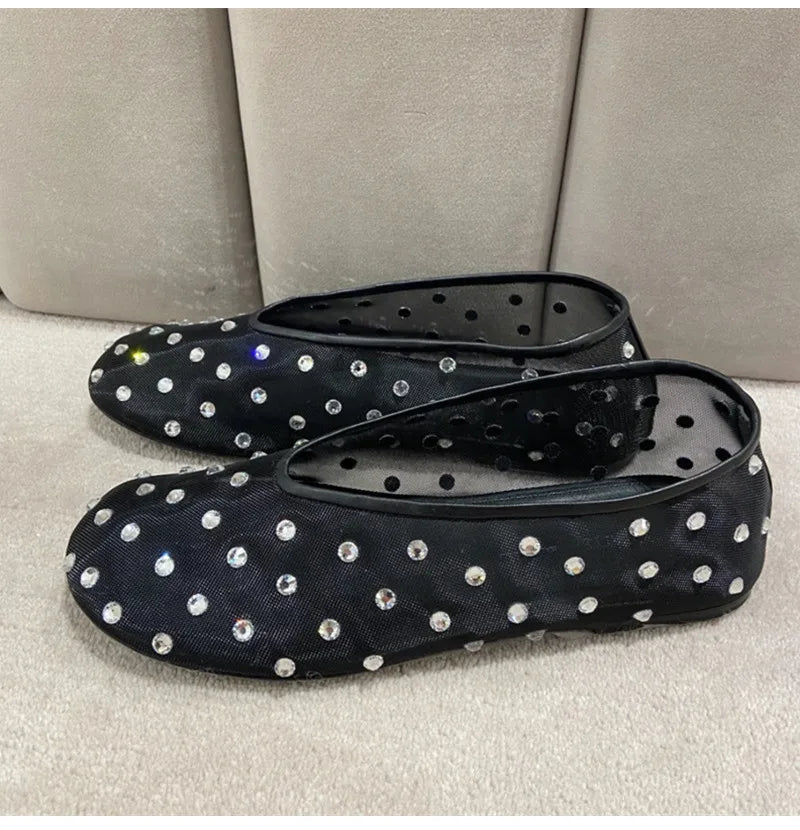 Women Breathable Ballet Flats - Mesh Crystal, Casual Walking