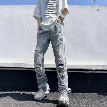 Relaxed Oversized Mens Jeans - Ripped Straight Leg Denim