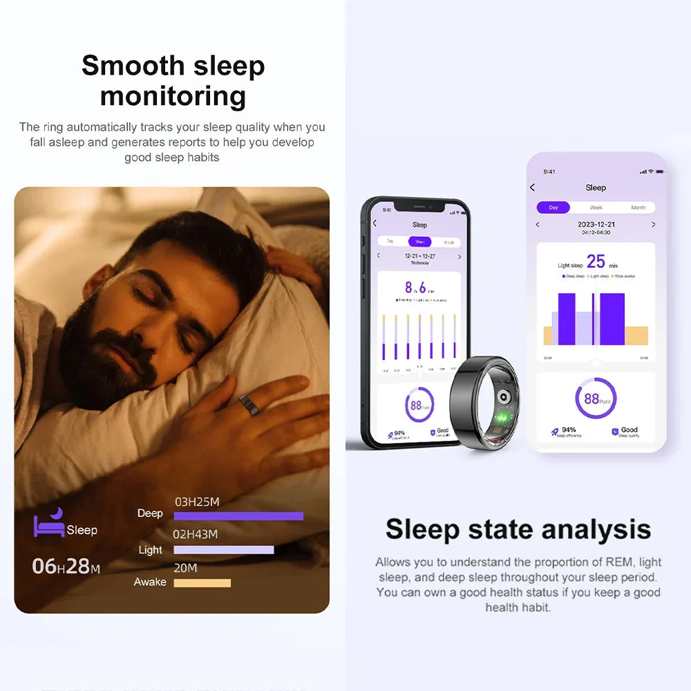 Smart Ring Health Tracker IP68 Water-Resistant Heart Rate Sleep SpO2 Multi Sport Modes Titanium Shell Fall 2025 Gift