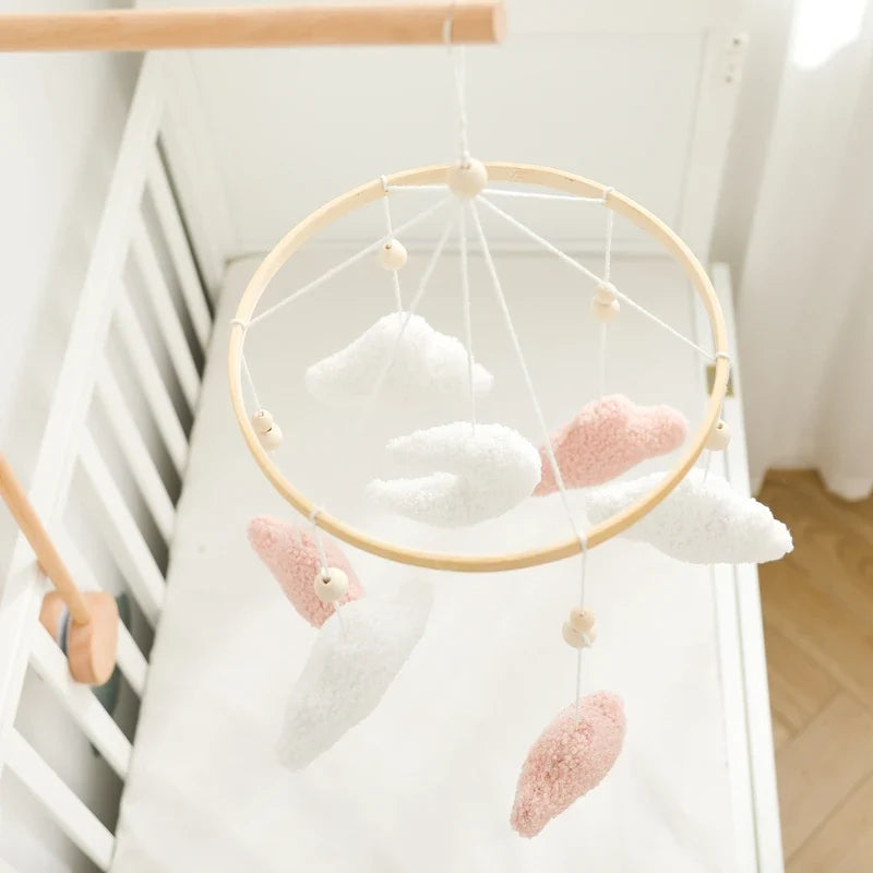 Crib Wooden Mobile Felt Bear Musical Newborn Sensory Toys