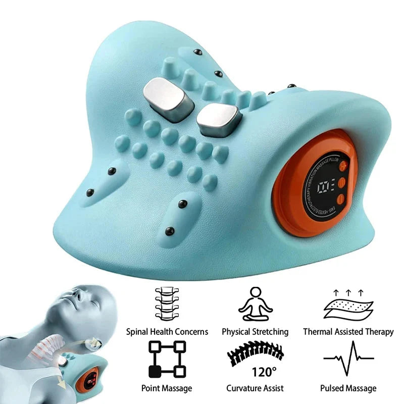 Comfort-Grip Support Pillow – Motor-Driven Cervical Massager Neck Stretcher with Heating