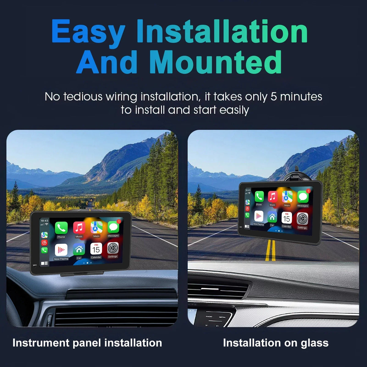 Stereo Car 7-Inch IPS Touchscreen With CarPlay Android Auto, GPS Navigation, WiFi, Rear View Camera