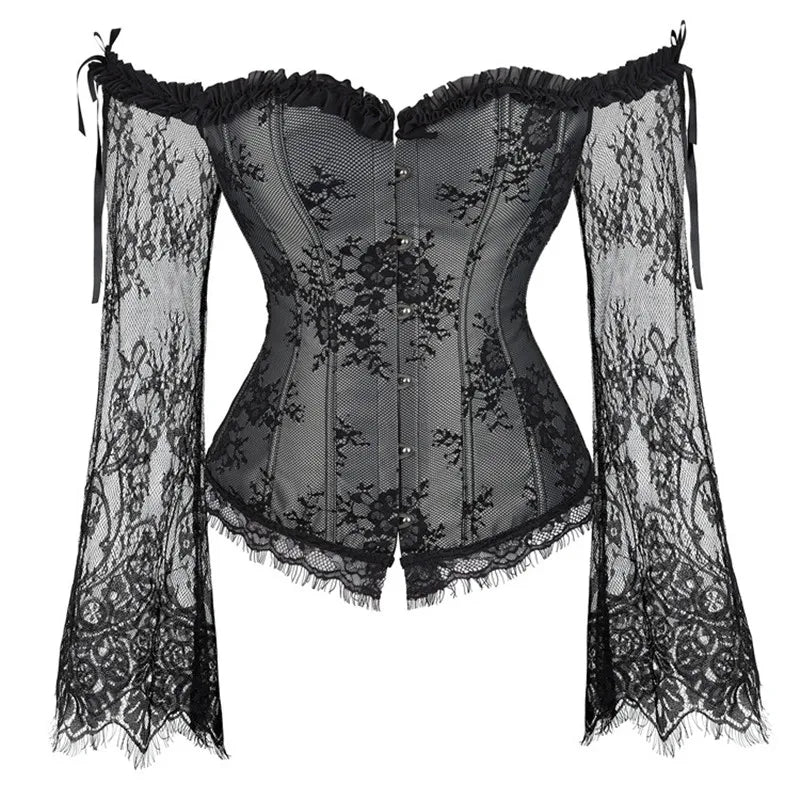 Women's Supportive Corset Top - Off Shoulder, Lace Satin