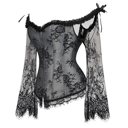 Women's Supportive Corset Top - Off Shoulder, Lace Satin