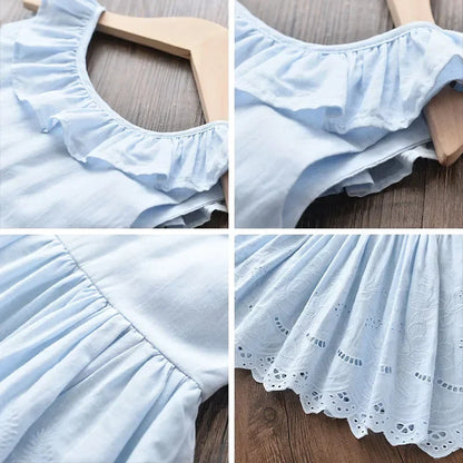 Light and flattering girls' dress - bow-front, cotton eyelet fabric, party wear