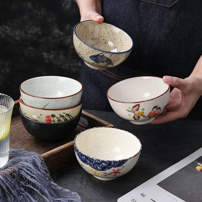 Ceramic 4.5 Inch Japanese Rice Bowl Retro Household Tableware
