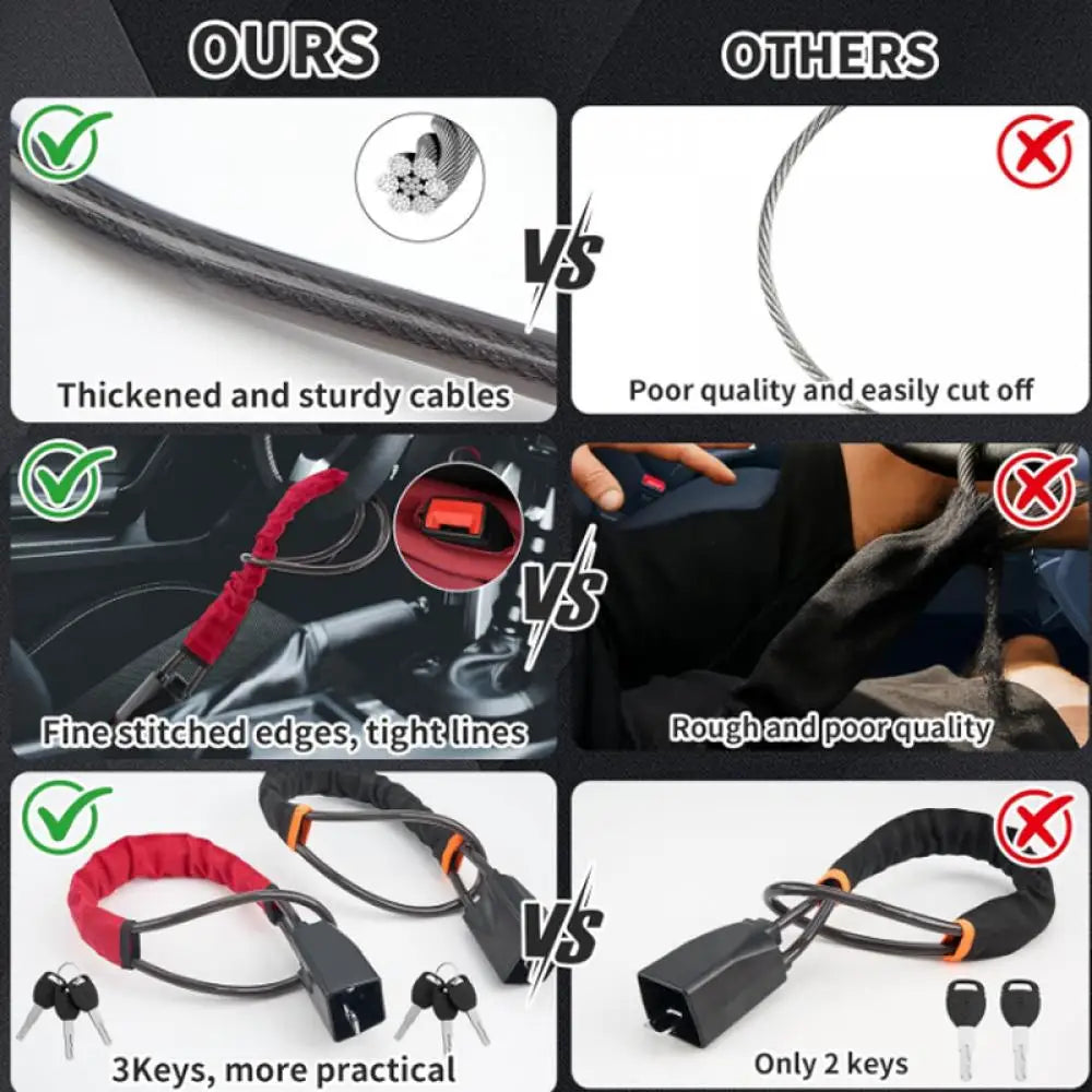 3-Key Anti-Theft Security Device 2026 – Universal Car Steering Wheel Lock with Seatbelt Buckle