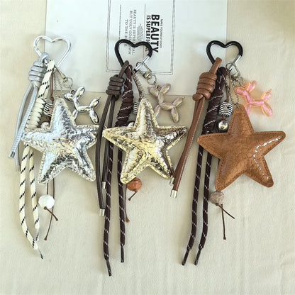 Leather Y2K Star Keychain Dachshund Bag Charm Anti Lost