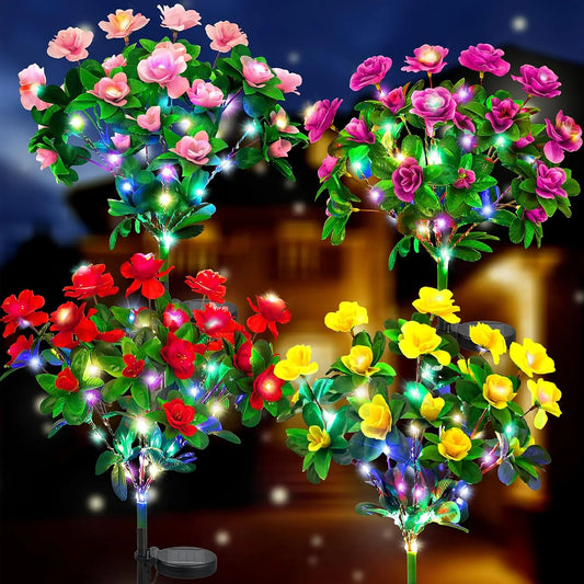Flower Solar Lights Garden Decor LED Azalea Flowers Outdoor Yard Path Lighting 2026 Holiday Decor Gift Idea