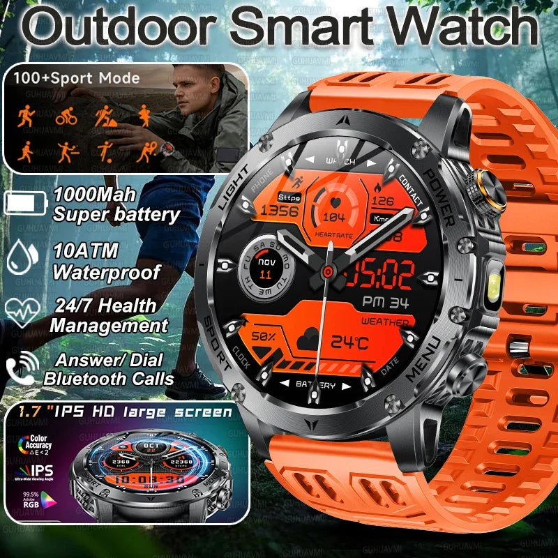 Smart Watch Military Grade Outdoor Fitness Tracker 10ATM Water-Resistant 100 Plus Sports Modes Fall 2025 Gift