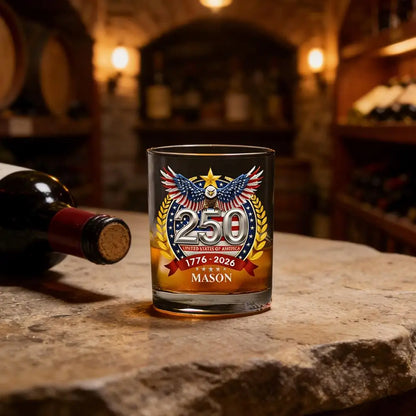 Whiskey Patriotic Glass Hand Blown Eagle Glassware USA 250th Anniversary Rotating Cup Gift Idea