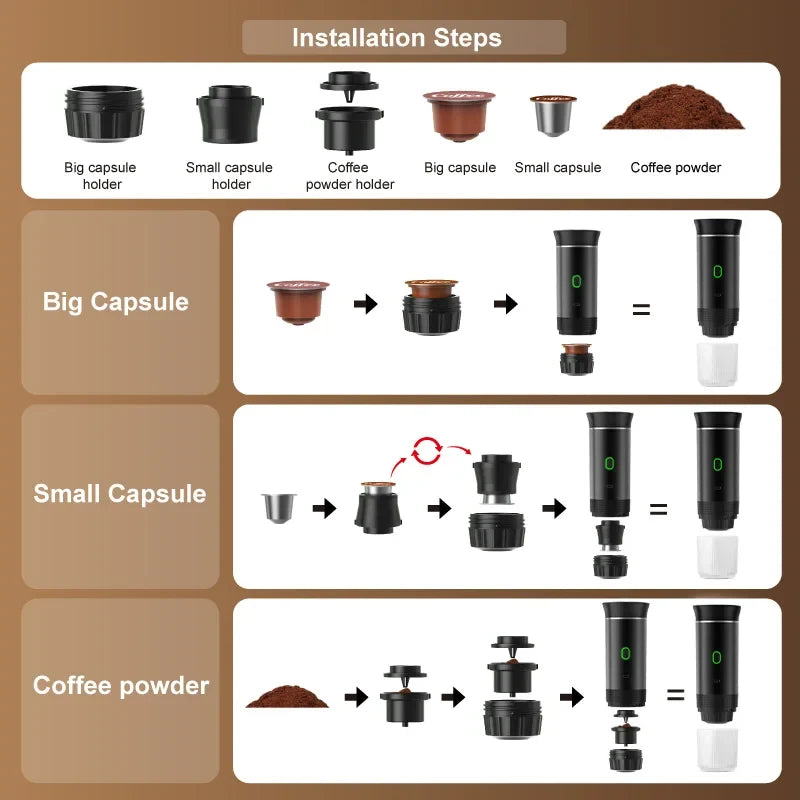 Travel-Friendly Espresso Machine Cordless 3 In 1 Travel Car Camp