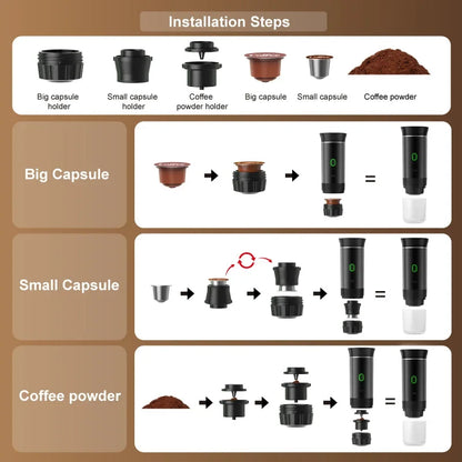 Travel-Friendly Espresso Machine Cordless 3 In 1 Travel Car Camp
