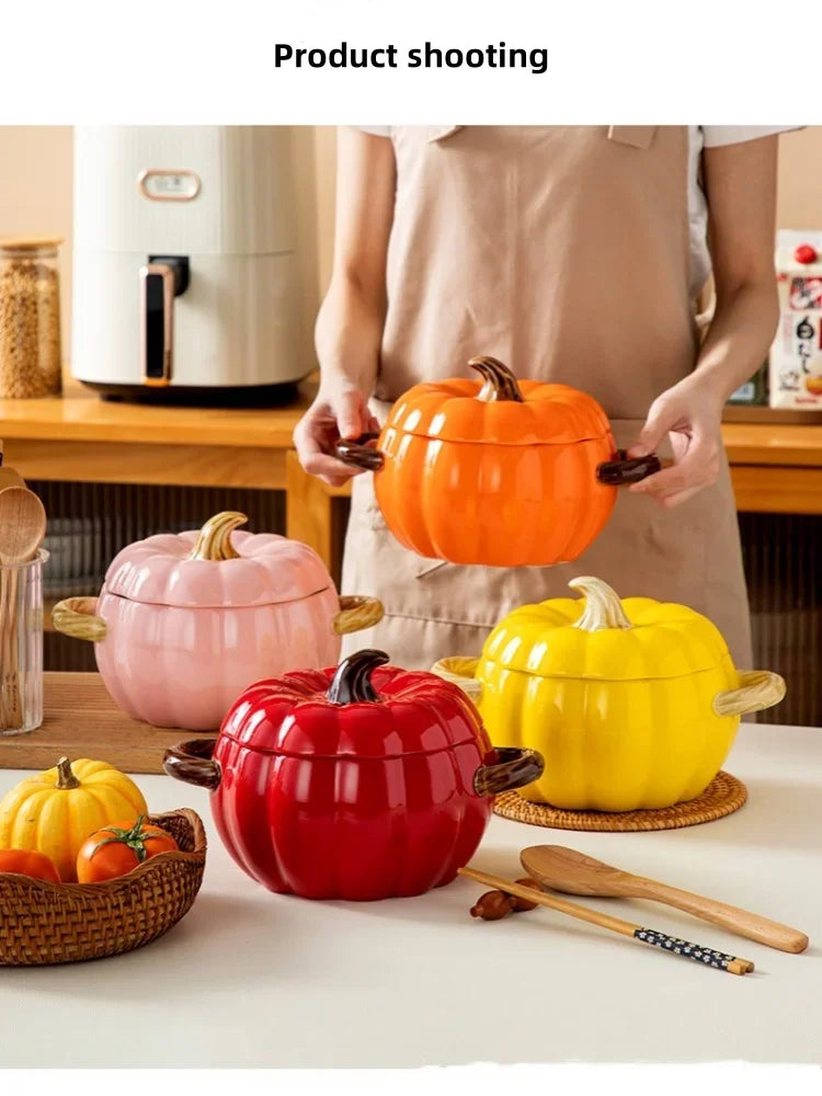 Ceramic2025 Edition Soup Pot Pumpkin Lid Porcelain Large Fall