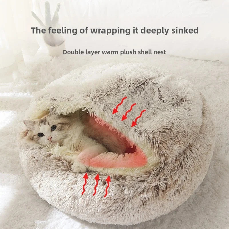 Bed Cat Plush Nest Double Layer Warm Shell Semi Enclosed Winter Cozy Hideaway For Cats Fall 2025 Trend