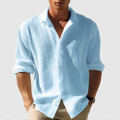 Long-Sleeved Men's Waffle Shirt - Casual Fashion Black Cardigan for Spring