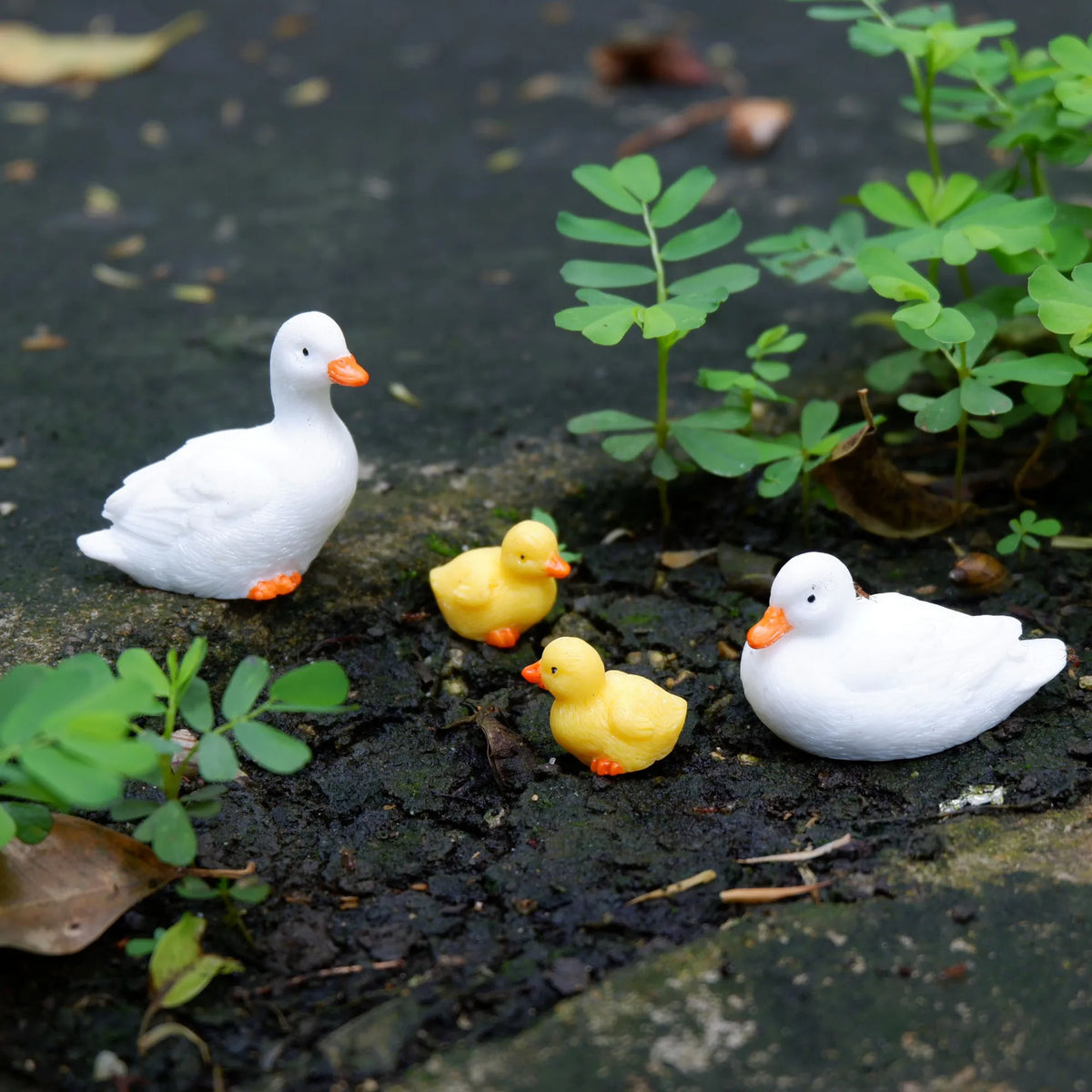 Duck Resin Ornaments Four Piece Garden Figurines Spring Garden Decor Micro Landscape Water Feature Sturdy Resin Decor