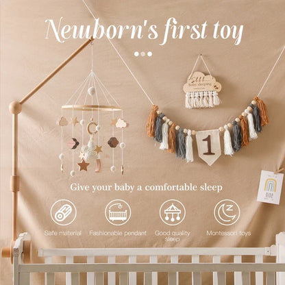 Wooden Baby Mobile Organic Wood Newborn Crib Mobile 0-12 Months Nursery Decor Newborn Gift 2025 Soothing Music