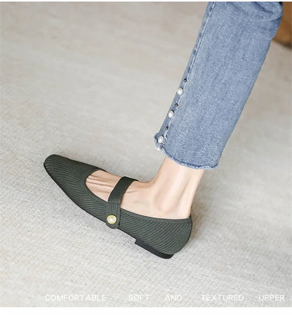 Women Stretchy Mary Jane Flats - Ribbed Knit For Spring
