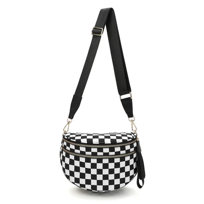 checkered nylon, box shape, travel and daily use – Multi-Use unisex crossbody bum bag