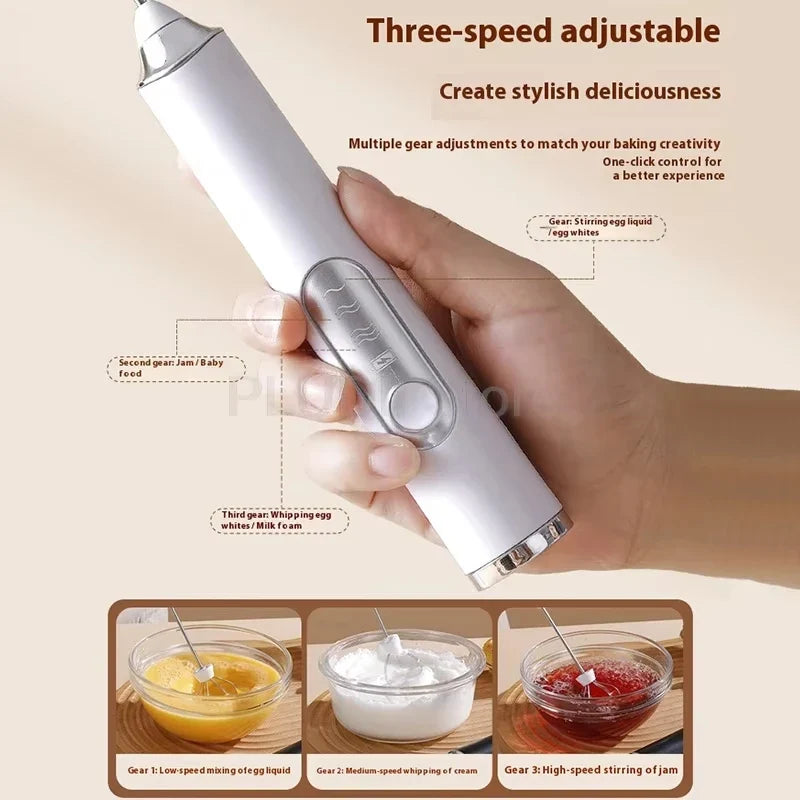 Motor-Driven Milk Frother Hand-Held 3 Speed USB Battery-Powered with Whisk and Chopper, Back to School 2026 Gift