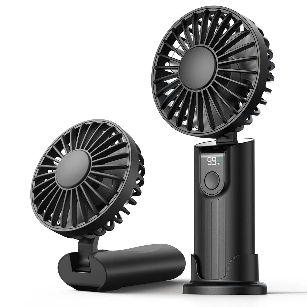 2400mAh/5000mAh Mini Travel-Friendly Fan USB Battery-Powered 3 Speeds, Hand-Held Pocket Fan with Lanyard & Base, Foldable Desk Fan