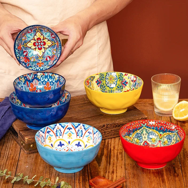Ceramic Bohemian Rice Bowl Retro Noodle Bowl Kitchen Gift