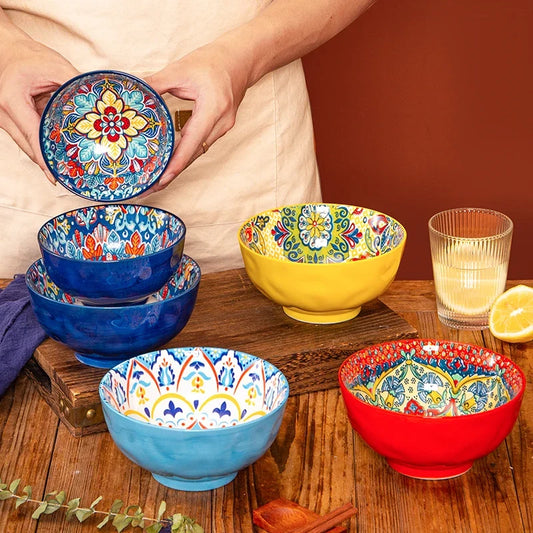 Ceramic Bohemian Rice Bowl Retro Noodle Bowl Kitchen Gift