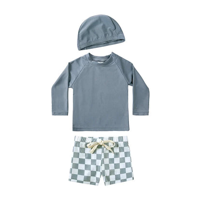 Long-Sleeve Top, Swim Pants, Hat, Polyester Elastane, Beach Vacation – Breathable Kids Rash Guard Swim Kit