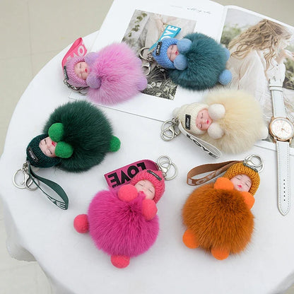 Sleeping Pompom Baby Keychain Plush Bag Charm Cute Gift