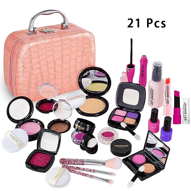 Kids Makeup Kit - Pretend Play Kit With Lipstick Nail Polish Eye Shadow In Leopard Case CE Certified Toy Back To School