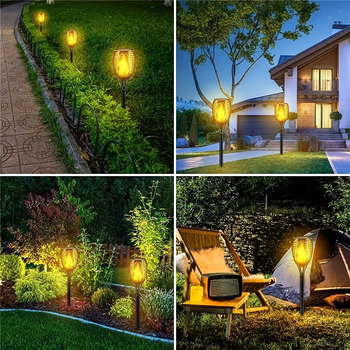 LED Solar Flame Torch Light - Water-Resistant Outdoor Garden Decoration, Flickering Lawn Lamp