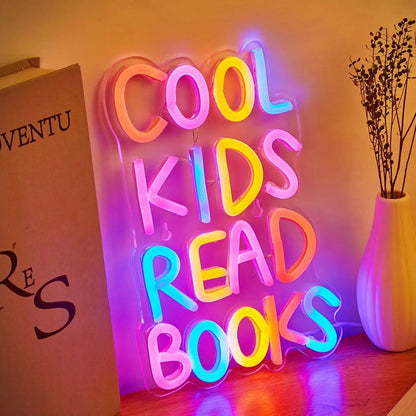 LED2025 Edition Neon Sign Multicolor, Cool Kids Read Books Wall Decor USB Powered, Kids Room Party Wedding Back To School